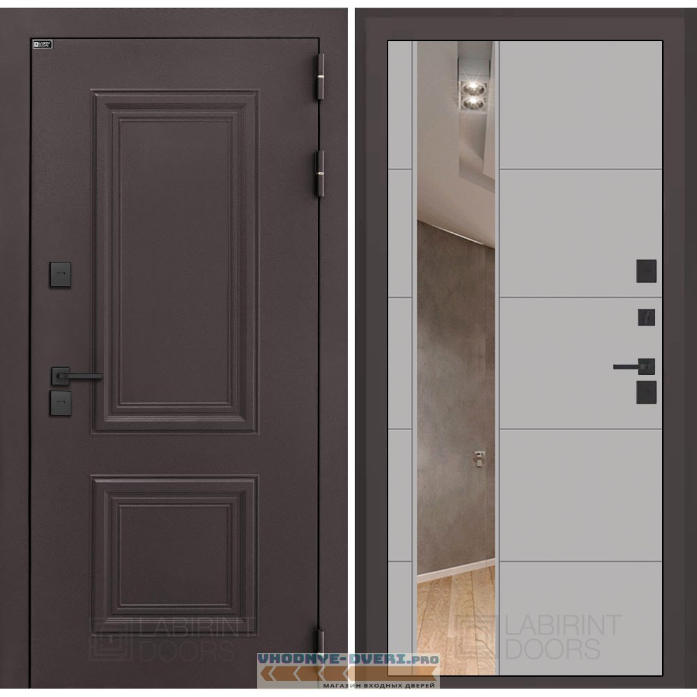 Входная дверь Полярис лайт с Зеркалом 19 - Грей софт