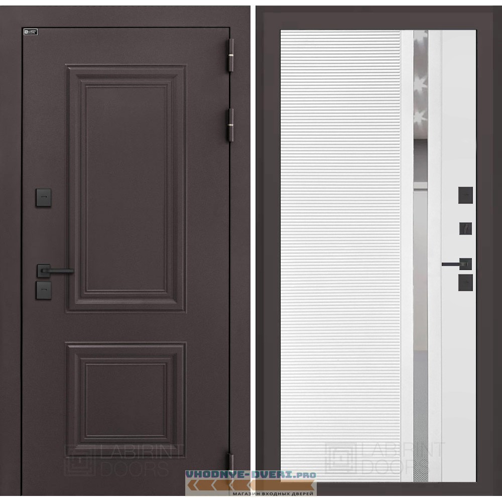 Входная дверь Полярис лайт 31 - Белый софт, зеркальная вставка с тонировкой