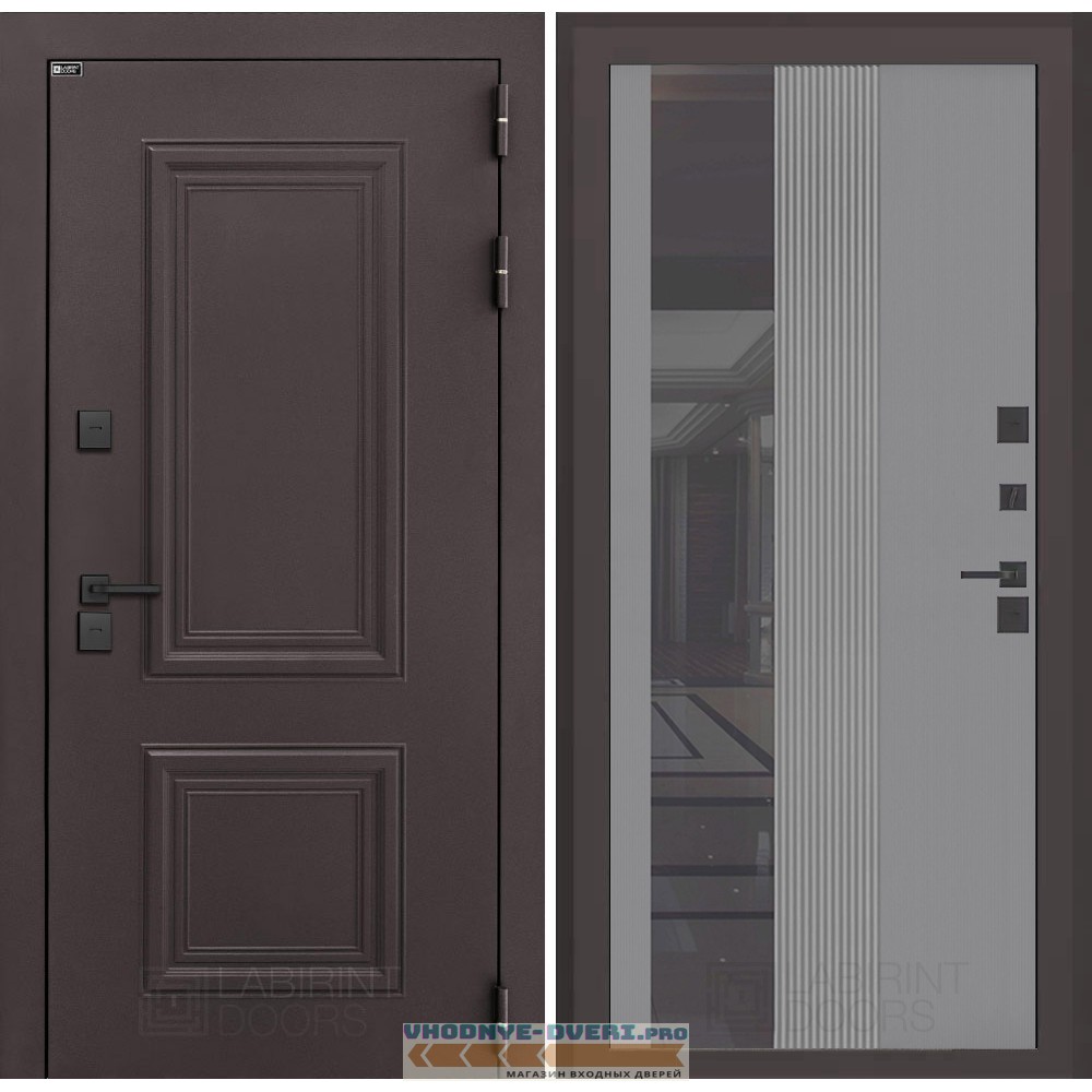 Входная дверь Полярис лайт с зеркалом 32 тонированным - Серый рельеф софт