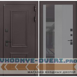 Входная дверь Полярис лайт с зеркалом 32 тонированным - Серый рельеф софт