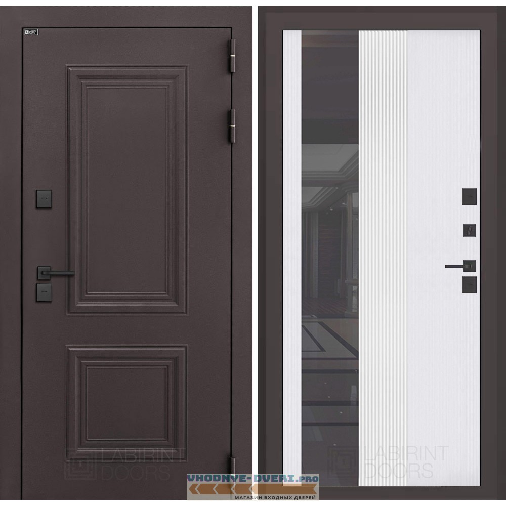 Входная дверь Полярис лайт с зеркалом 32 тонированным - Белый рельеф софт