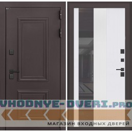 Входная дверь Полярис лайт с зеркалом 32 тонированным - Белый рельеф софт