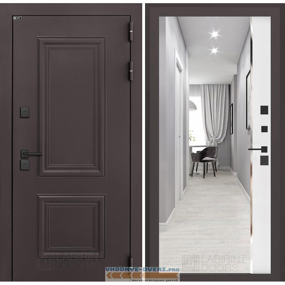 Входная дверь Полярис лайт с зеркалом Панорама - Белый софт