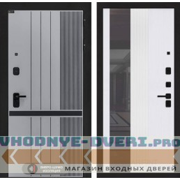 Входная дверь SKYLAB с Зеркалом 32 тонированным - Белый рельеф софт