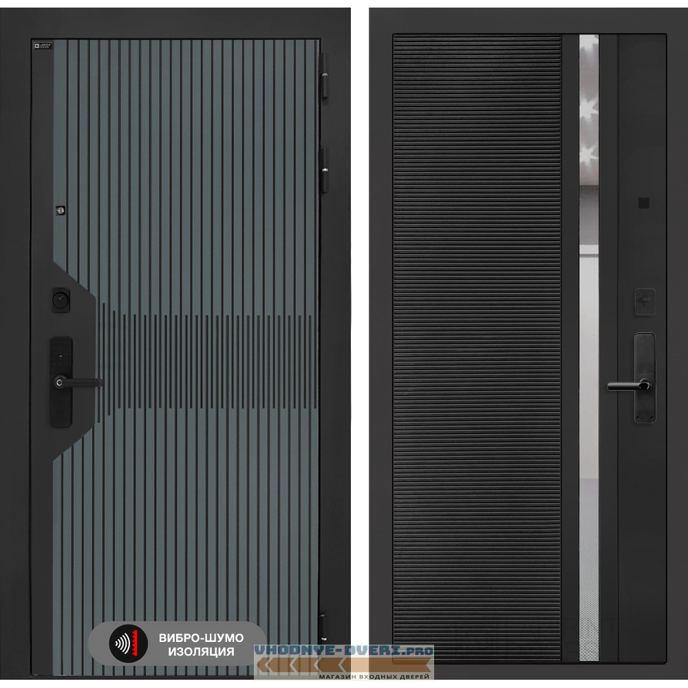 Входная дверь Смартлаб 31 - Черный кварц, зеркальная вставка с тонировкой