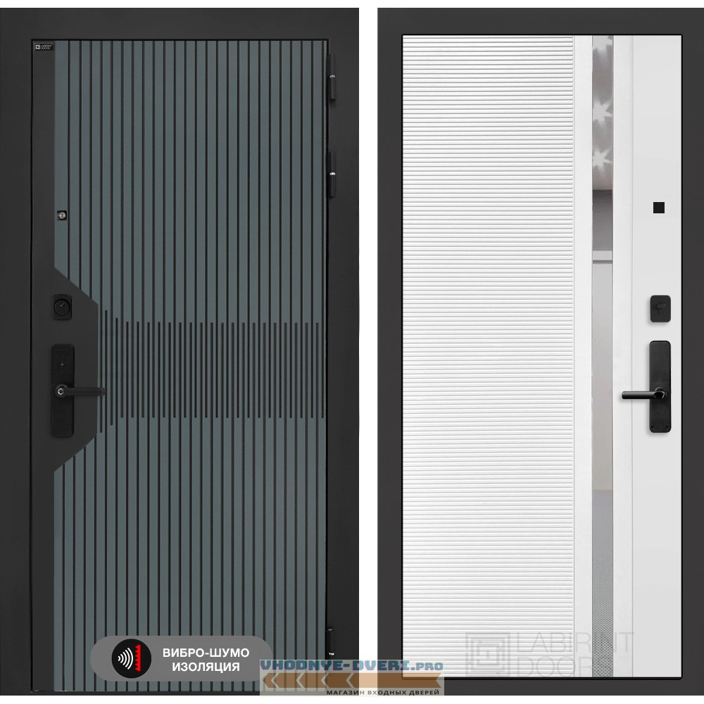 Входная дверь Смартлаб 31 - Белый софт, зеркальная вставка с тонировкой