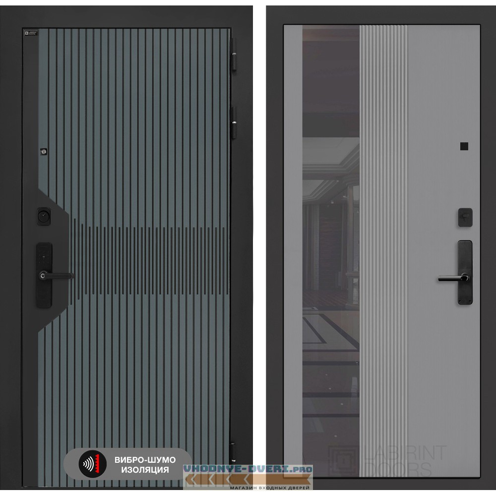 Входная дверь Смартлаб с Зеркалом 32 тонированным - Серый рельеф софт