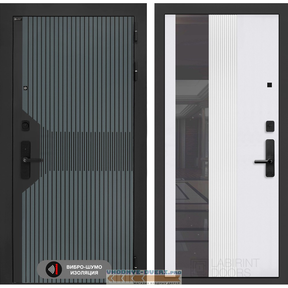 Входная дверь Смартлаб с Зеркалом 32 тонированным - Белый рельеф софт