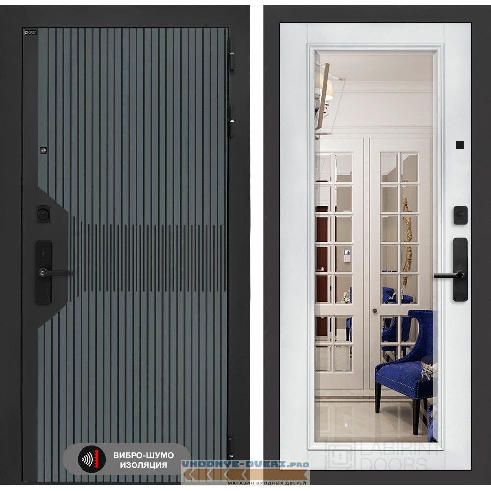 Входная дверь Смартлаб с Зеркалом Фацет - Белый софт