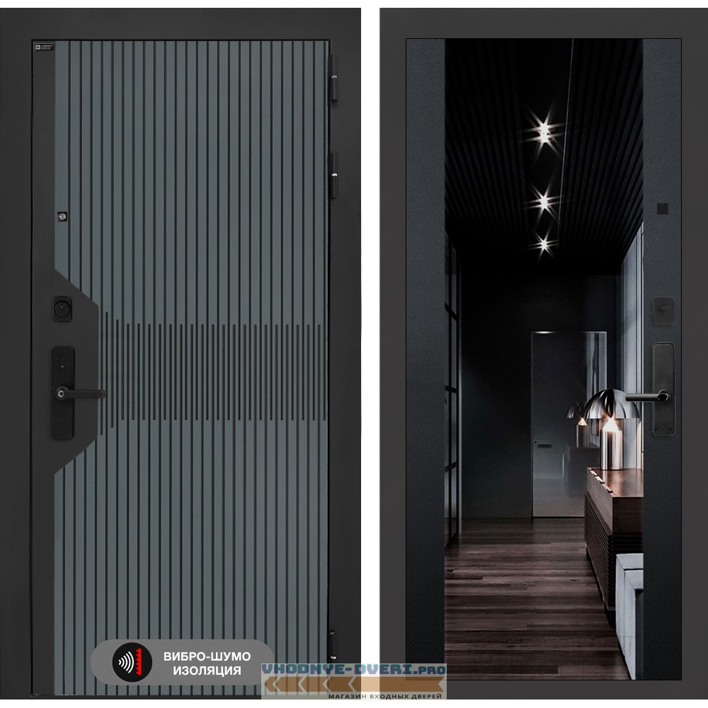 Входная дверь Смартлаб с Зеркалом тонированным Максимум - Черный кварц