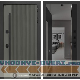 Входная дверь Лабиринт Термолаб 1 тепло с зеркалом (тонированное) Панорама - Черный кварц