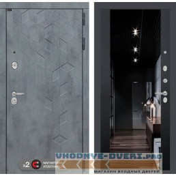 Входная дверь Лабиринт Бетон с тонированным зеркалом Максимум - Черный кварц 960х2050 левая