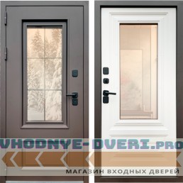 Входная дверь с терморазрывом Термо Аляска 3К с окном муар RAL 8019 внутри белая матовая