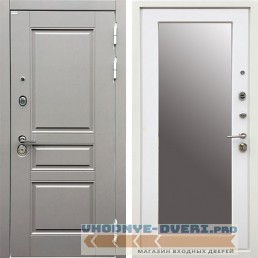 Стальная дверь Ратибор Лондон 3К с зеркалом (Силк Сноу) (наружная)