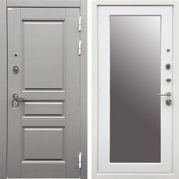 Стальная дверь Ратибор Лондон 3К с зеркалом (Силк Сноу)
