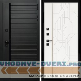Входная дверь Inteko Агат (Черный кварц,черное стекло) + Эверест нерж белый матовый