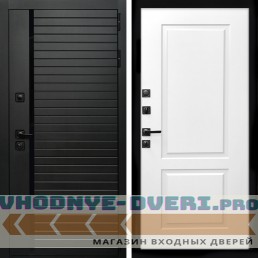 Входная дверь Inteko Агат (Черный кварц,черное стекло) + ФЛ-117 белый матовый