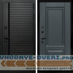 Входная дверь Inteko Агат (Черный кварц,черное стекло) + ФЛ-117 с полосками графит