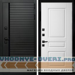 Входная дверь Inteko Агат (Черный кварц,черное стекло) + Классика белый матовый