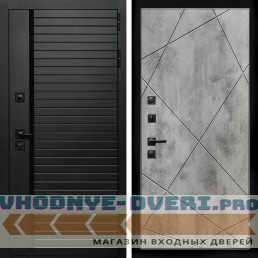 Входная дверь Inteko Агат (Черный кварц,черное стекло) + Лучи бетон светлый