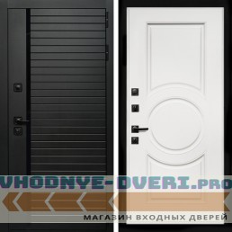 Входная дверь Inteko Агат (Черный кварц,черное стекло) + МС-100 белый матовый