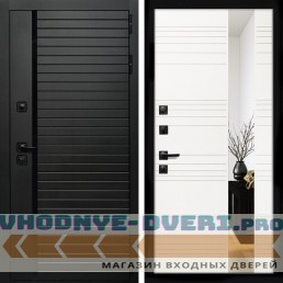 Входная дверь Inteko Агат (Черный кварц,черное стекло) + Сити белый матовый