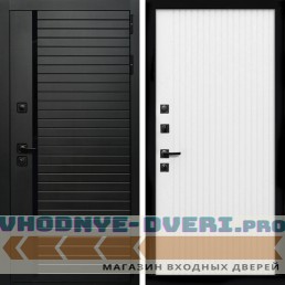 Входная дверь Inteko Агат (Черный кварц,черное стекло) + Вертикаль белый матовый