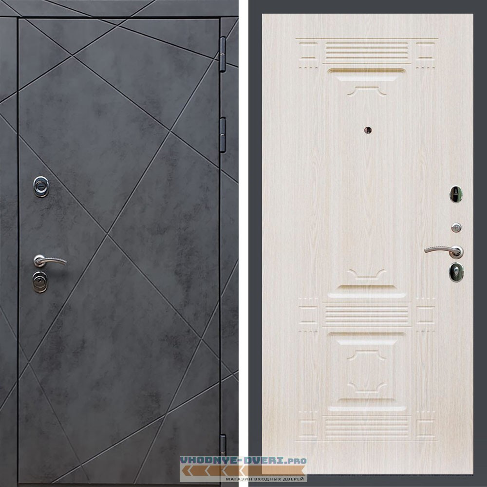 Входная дверь REX (Рекс) 13 Бетон ФЛ-2 беленый дуб 16мм