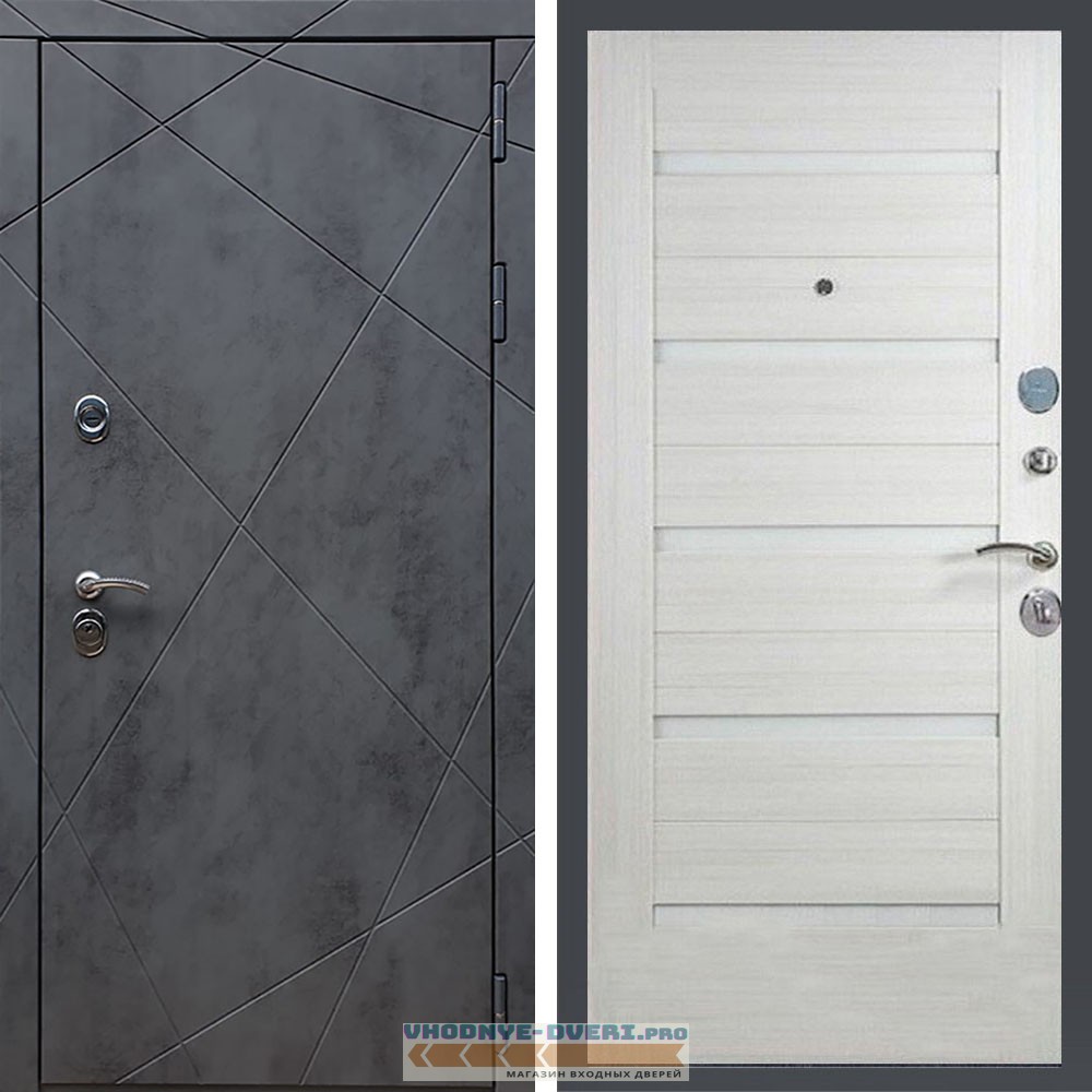 Входная дверь REX (Рекс) 13 Бетон сб-14 лиственница беж. белое стекло