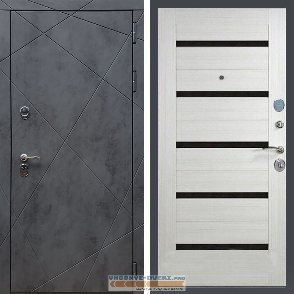 Входная дверь REX (Рекс) 13 Бетон сб-14 лиственница беж. черное стекло