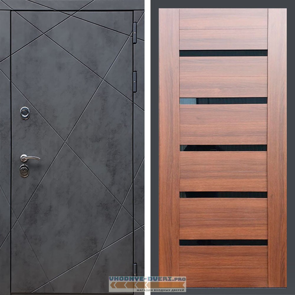 Входная дверь REX (Рекс) 13 Бетон СБ-14 Орех бренди стекло черное