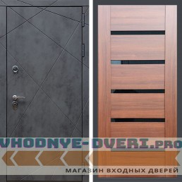 Входная дверь REX (Рекс) 13 Бетон СБ-14 Орех бренди стекло черное