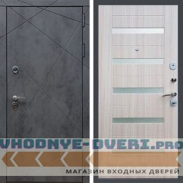 Входная дверь REX (Рекс) 13 Бетон СБ-14 сандал светлый белое стекло