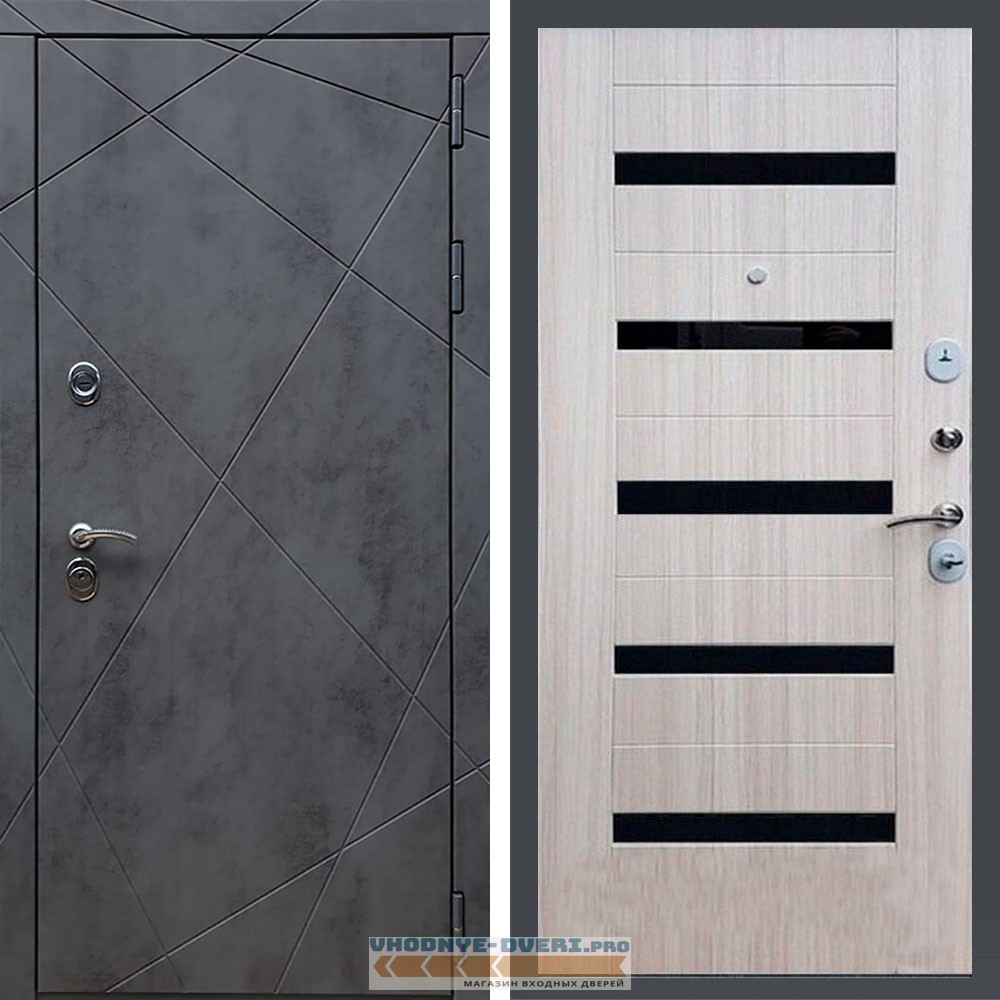 Входная дверь REX (Рекс) 13 Бетон СБ-14 сандал светлый черное стекло