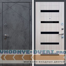 Входная дверь REX (Рекс) 13 Бетон СБ-14 сандал светлый черное стекло