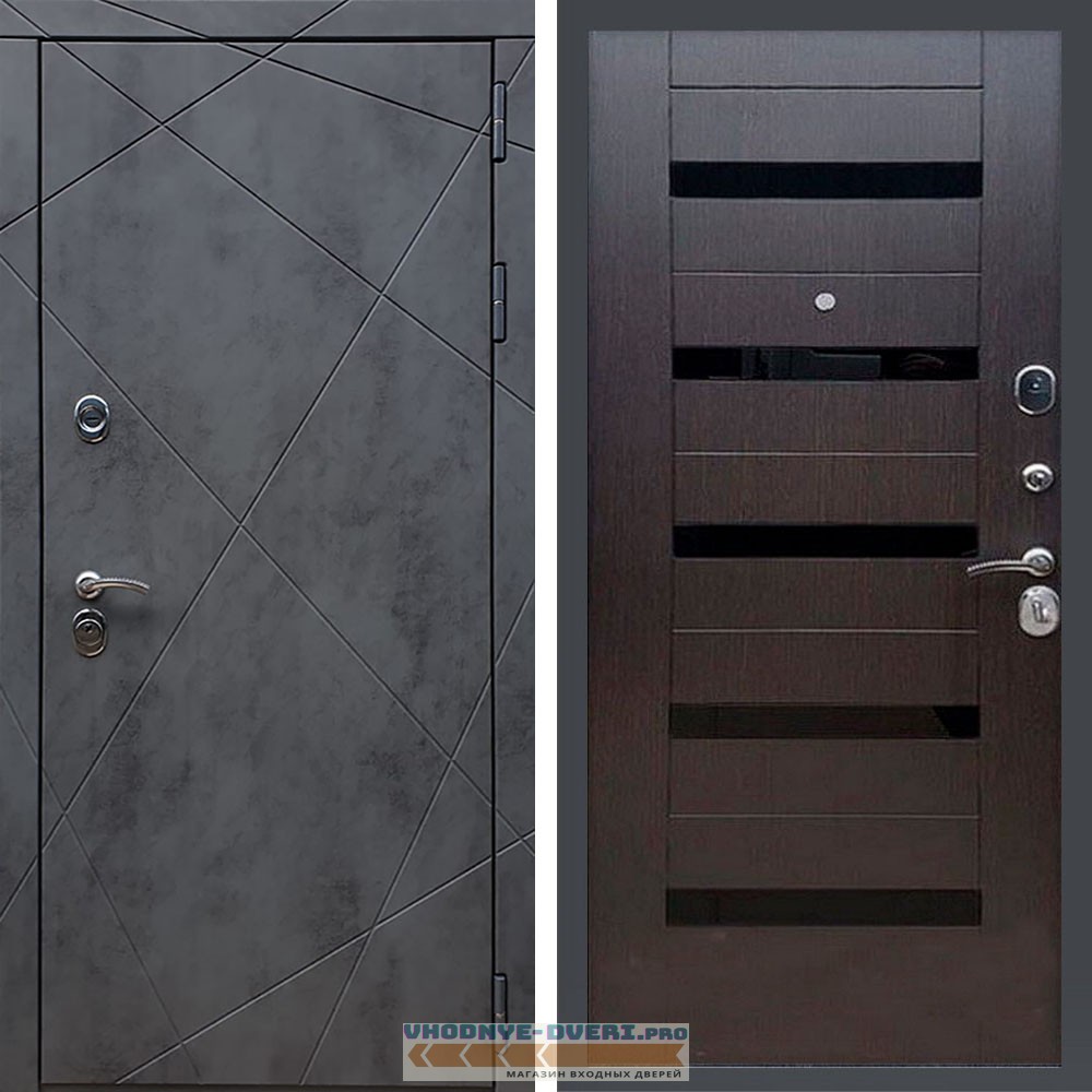 Входная дверь REX (Рекс) 13 Бетон сб-14 венге черное стекло
