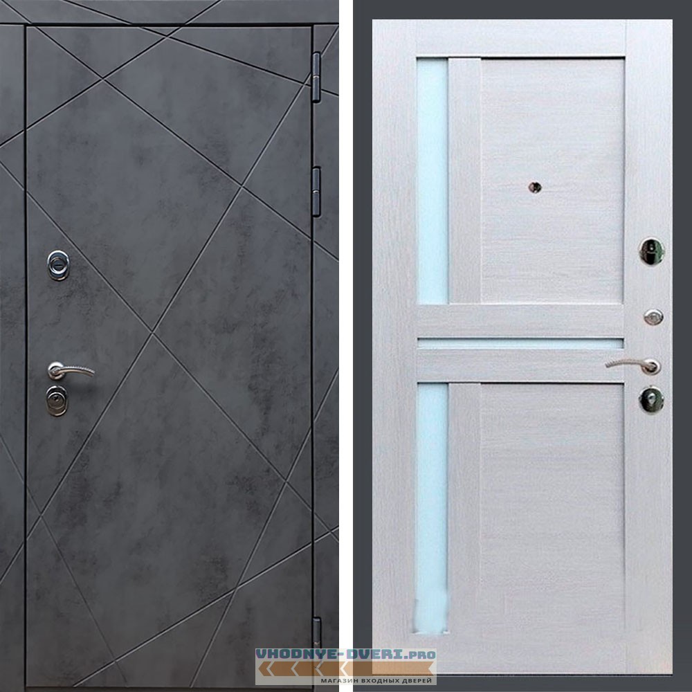 Входная дверь REX (Рекс) 13 Бетон сб-18 лиственница бежевая белое стекло