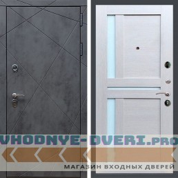 Входная дверь REX (Рекс) 13 Бетон сб-18 лиственница бежевая белое стекло