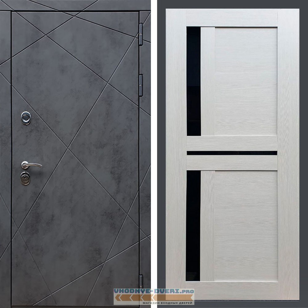 Входная дверь REX (Рекс) 13 Бетон сб-18 лиственница бежевая черное стекло