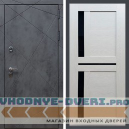 Входная дверь REX (Рекс) 13 Бетон сб-18 лиственница бежевая черное стекло