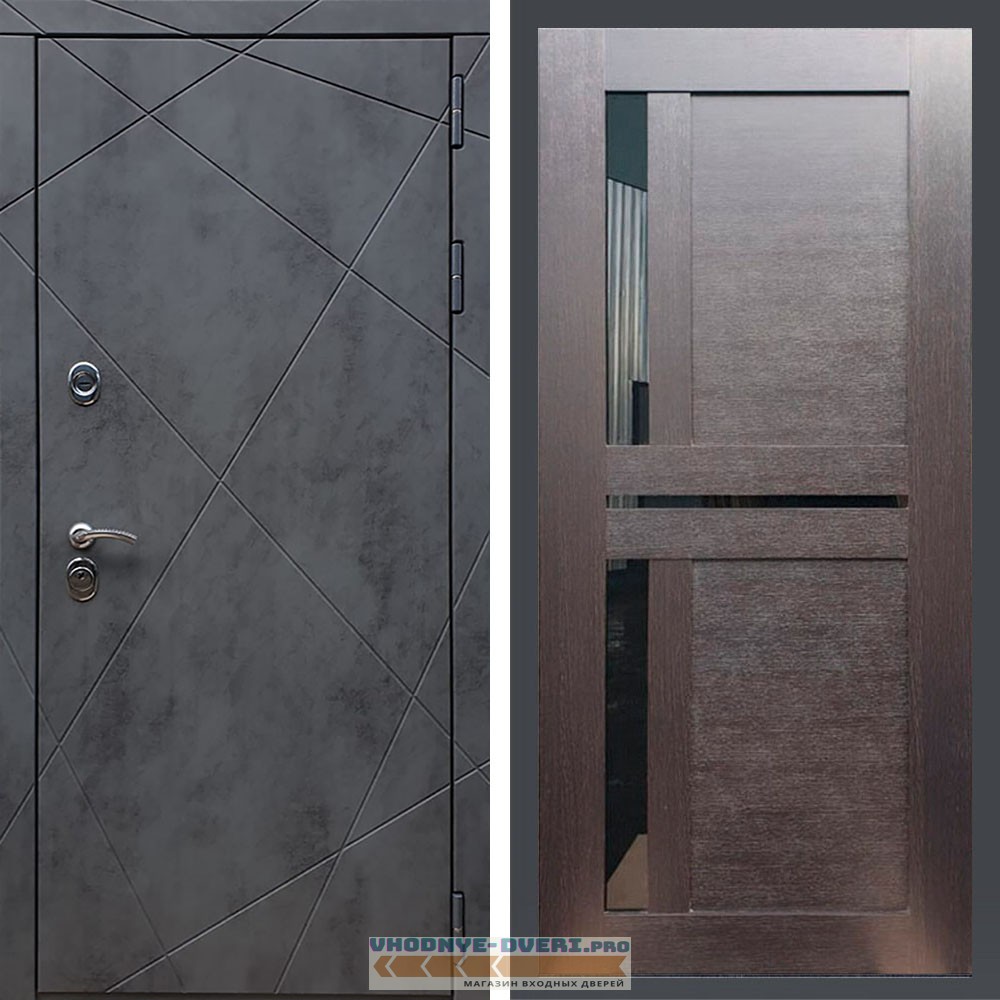Входная дверь REX (Рекс) 13 Бетон сб-18 венге черное стекло
