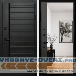 Входная дверь Inteko Агат (Черный кварц,черное стекло) + Зеркало панорама Черный кварц