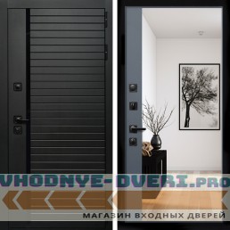 Входная дверь Inteko Агат (Черный кварц,черное стекло) + Зеркало панорама Графит