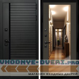 Входная дверь Inteko Агат (Черный кварц,черное стекло) + Зеркало венге