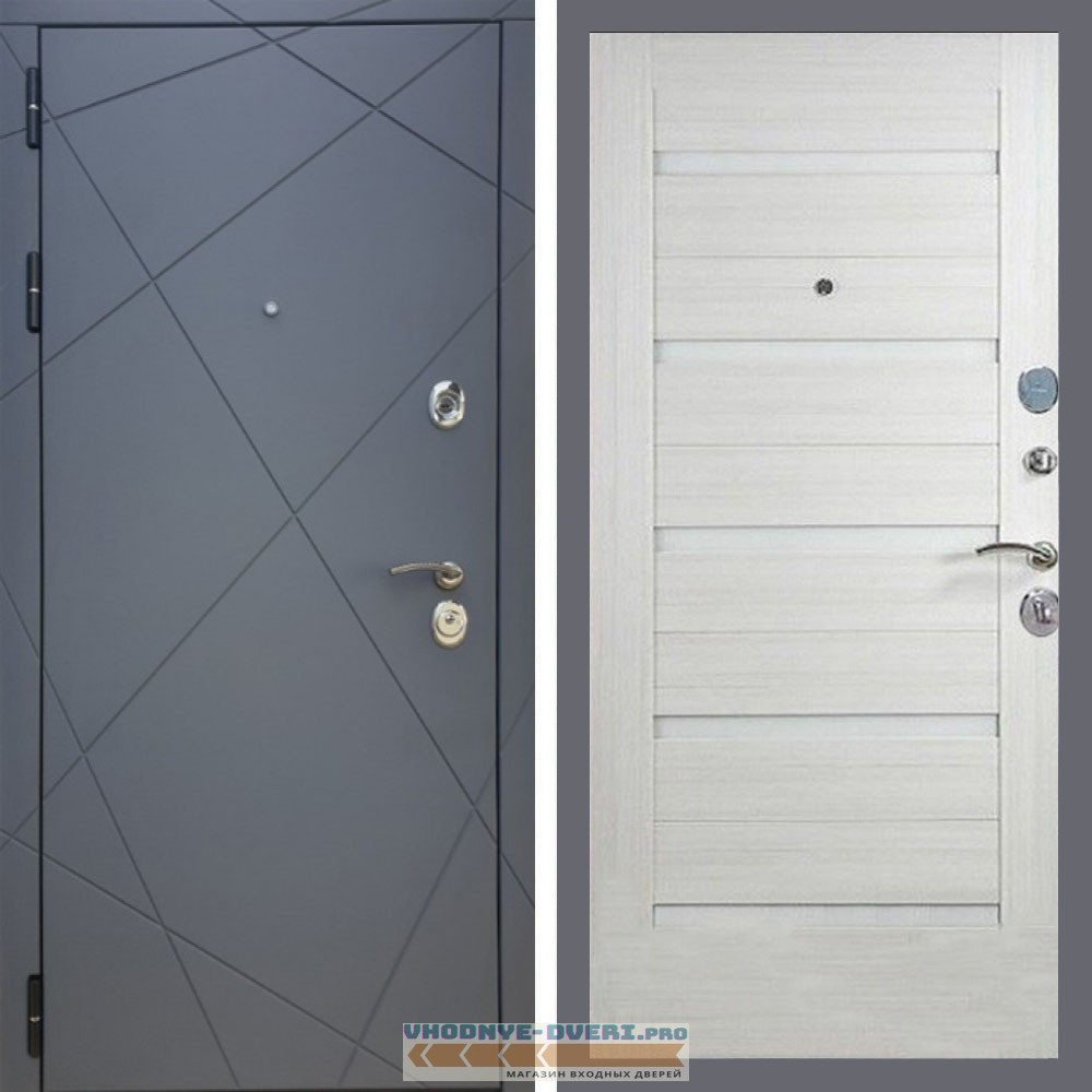 Входная дверь REX (Рекс) 13 Силк Титан сб-14 лиственница беж. белое стекло