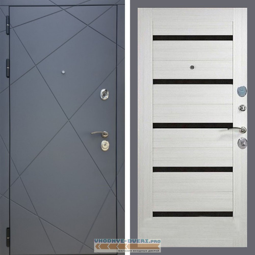 Входная дверь REX (Рекс) 13 Силк Титан сб-14 лиственница беж. черное стекло