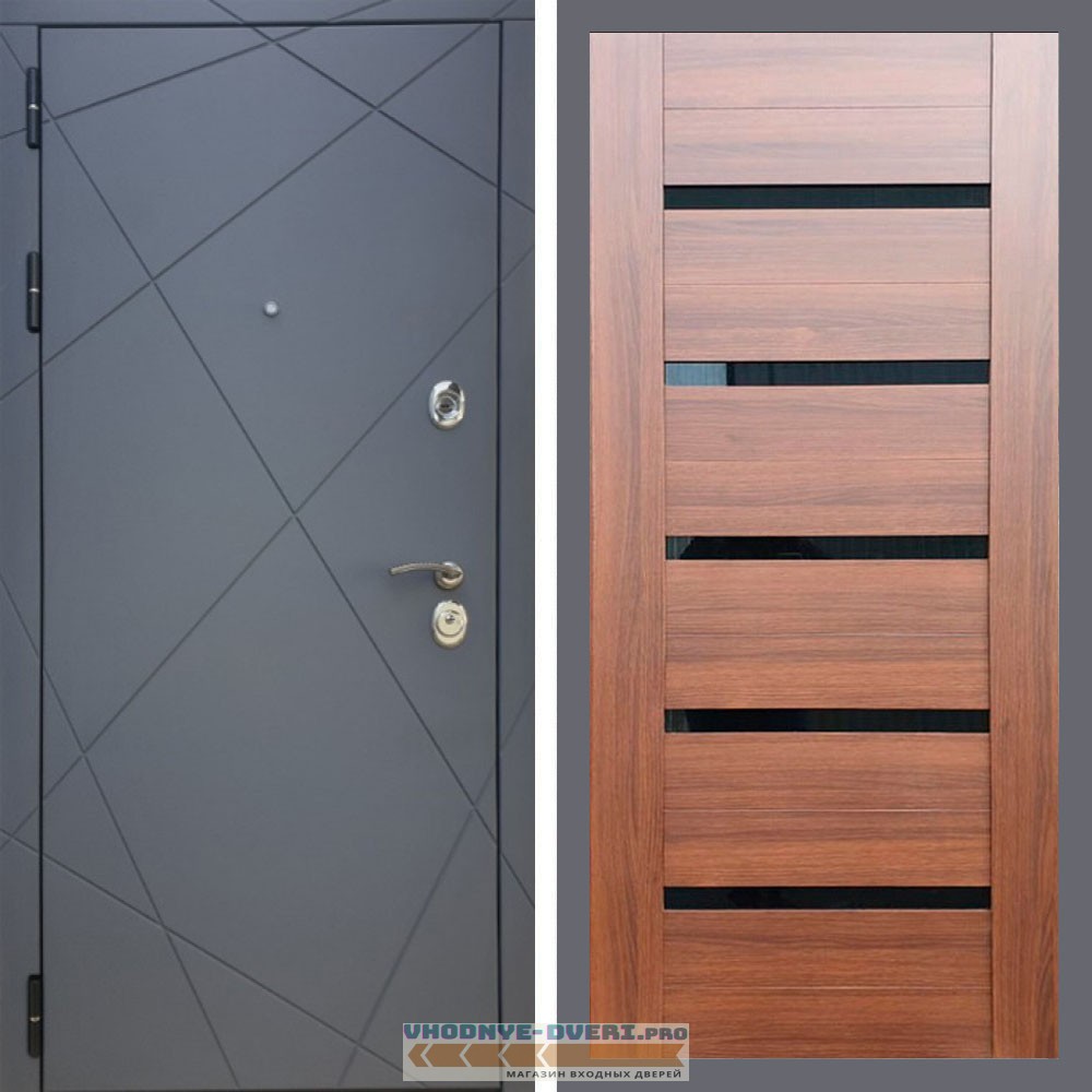 Входная дверь REX (Рекс) 13 Силк Титан СБ-14 Орех бренди стекло черное