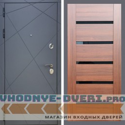 Входная дверь REX (Рекс) 13 Силк Титан СБ-14 Орех бренди стекло черное