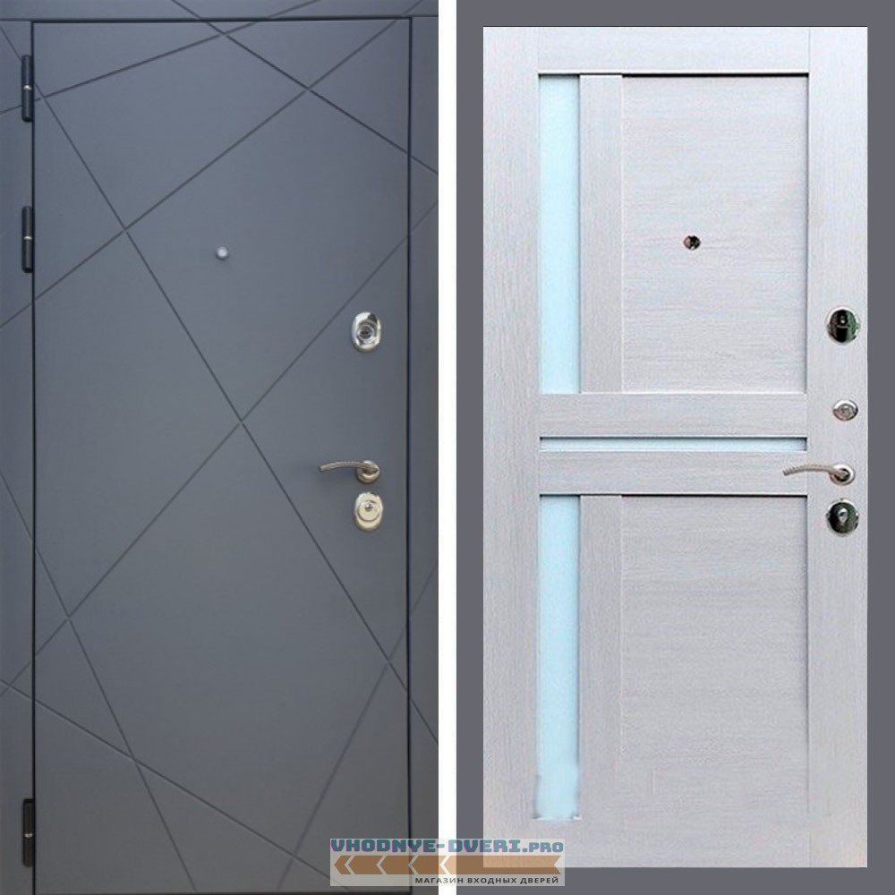 Входная дверь REX (Рекс) 13 Силк Титан сб-18 лиственница бежевая белое стекло