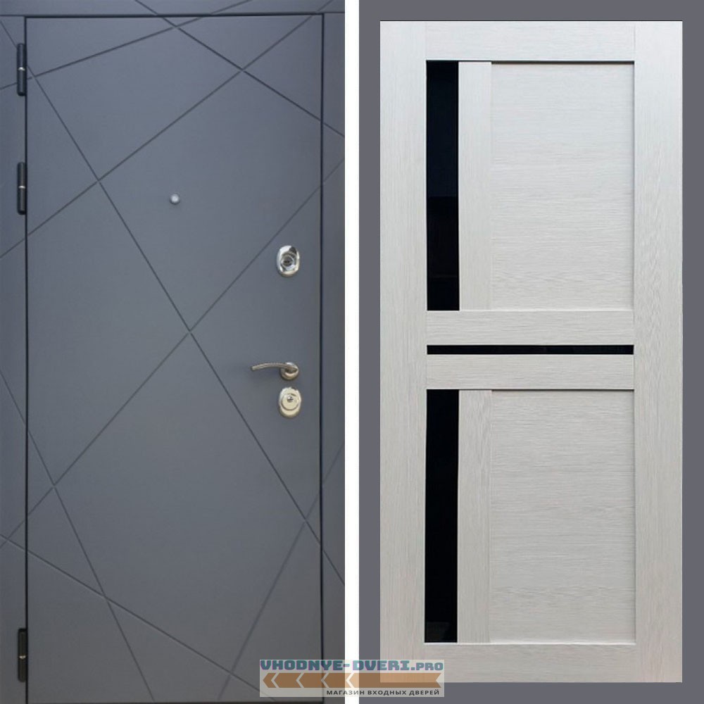 Входная дверь REX (Рекс) 13 Силк Титан сб-18 лиственница бежевая черное стекло